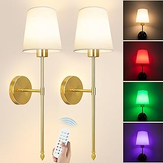 Battery Operated Wall Sconce Set of 2, Wireless Wall Sconce with Recharg...