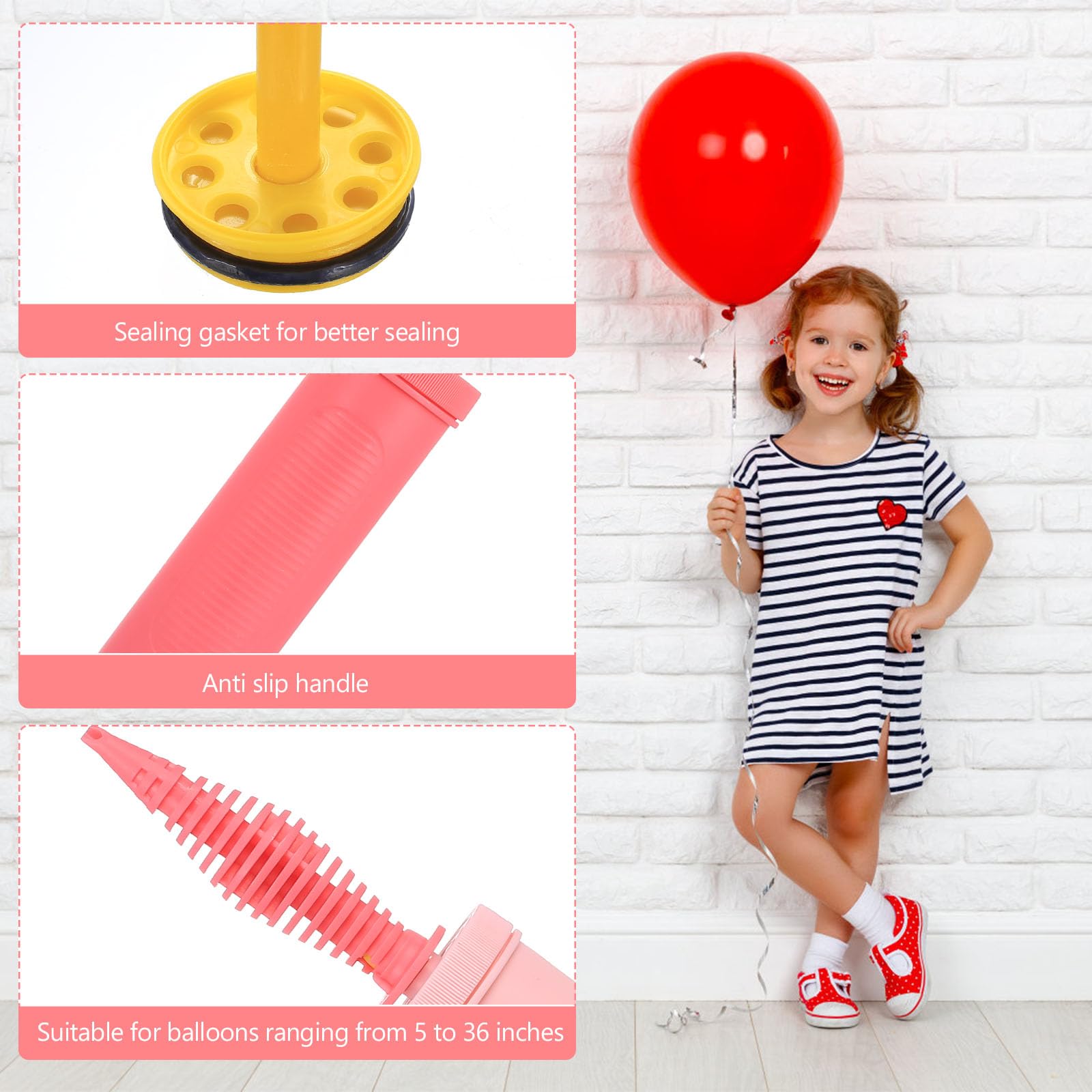 4 PcsPompe à Ballon à Main, Pompe a Ballon Gonflable, Pompe à Air pour Ballons Mariage Birthday Decoration Anniversaire, avec 4 Aides au Nœud de Ballons et 4 Rouleaux Pastilles Adhésives