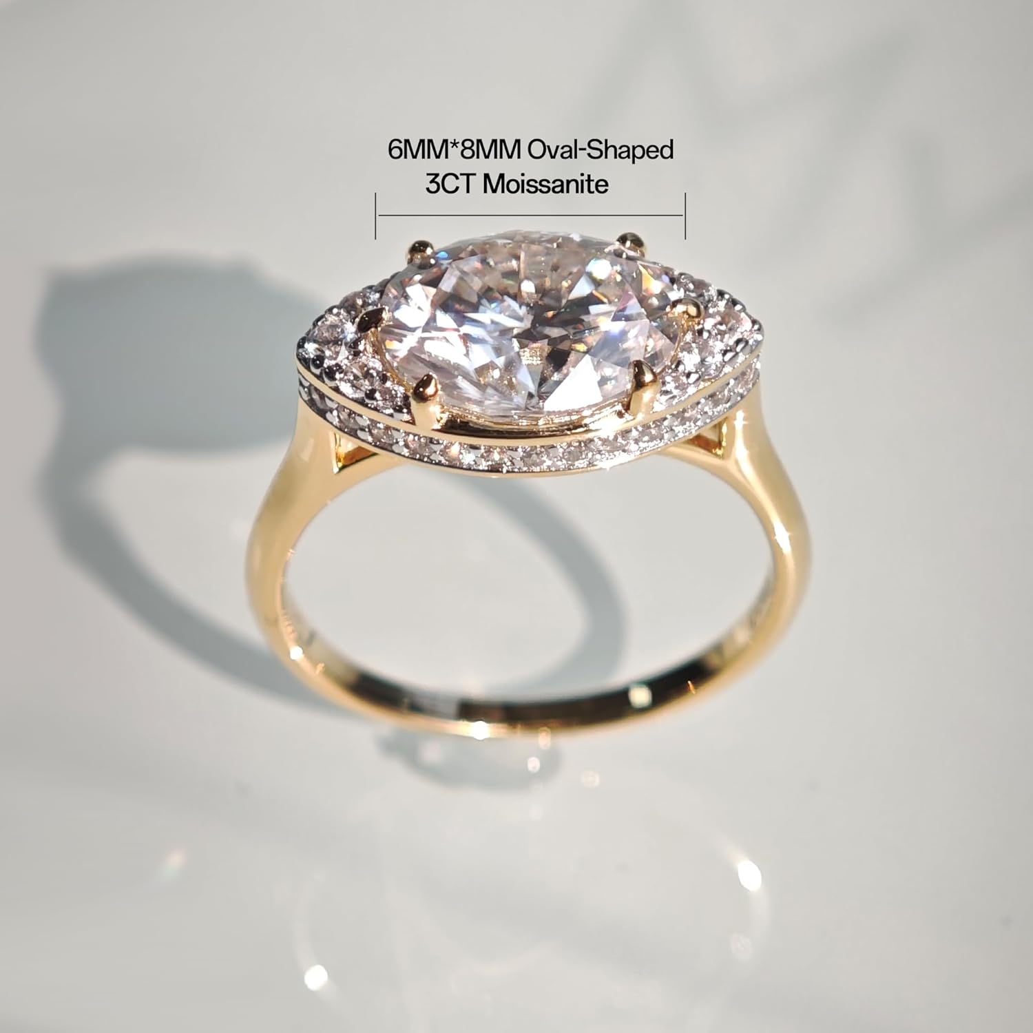 3 Carat Oval Moissanite Engagement Ring for Women, GRA Certified D Color VVS1, 14K Gold Plated Sterling Silver Promise Ring