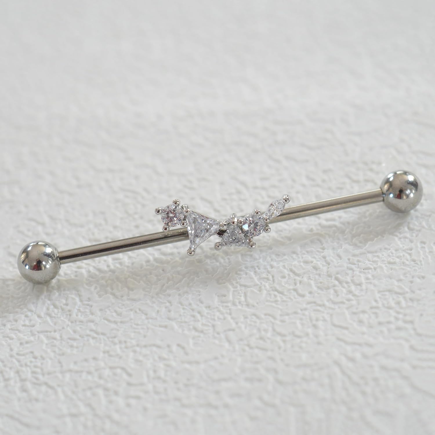 14G Triangle Gemstone Industrial Piercing Jewelry Surgical Steel, CZ Industrial Bar Piercing, Industrial Jewelry for Women, 14 Gauge 38mm Length - Image 3