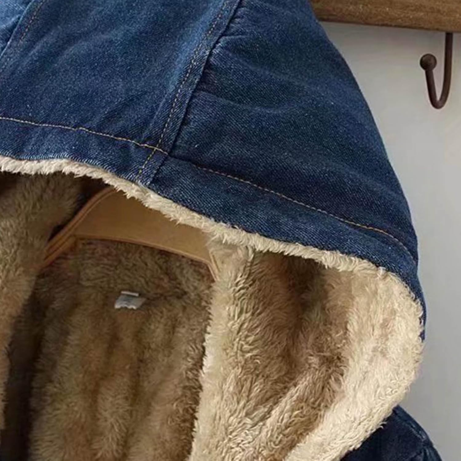 Chaqueta Vaquera Larga de Invierno con Forro de Felpa para Mujer, Chaqueta Vaquera Bordada con Nombre y Relleno de algodón con cordón Chaqueta Vaquera Deportiva con Cremallera
