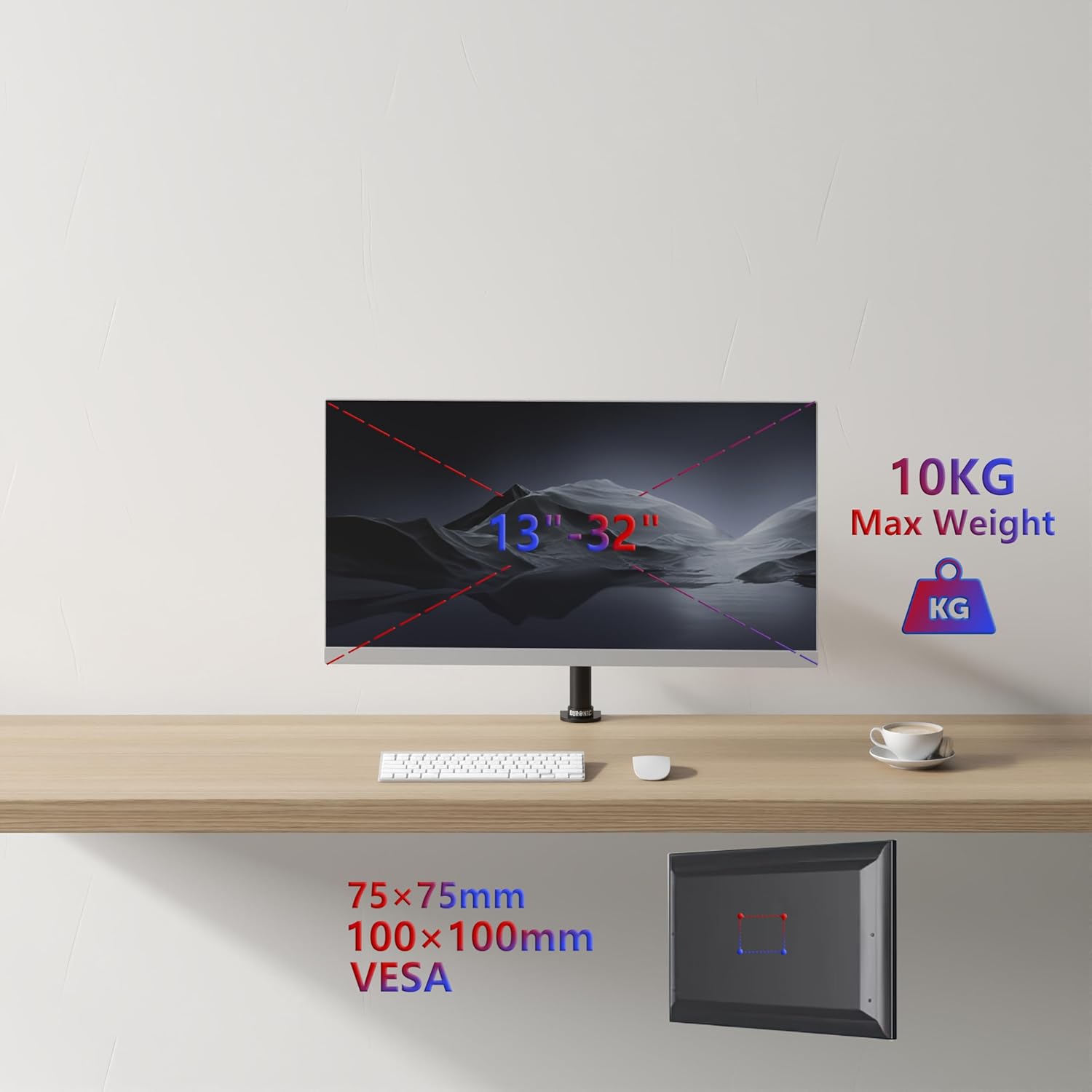 Duronic Single Monitor Arm Stand DM351X2 | Single PC Desk Mount | Black | Aluminium | Adjustable | for One 13-27 inch LED LCD Screen | VESA | 22lbs Capacity | Tilt +15°/-15° Swivel 180° Rotate 360°