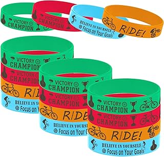 Oringaga 24PCS Bicycle Party Motivational Rubber Bracelets, BMX Bike Game Party Baby Shower Birthday Party Supplies Decorations Gifts Prize Goodie Bag Favors Silicone Wristbands