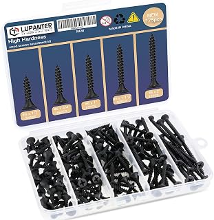 High Hardness Wood Screws Assortment Kit, 175 PCS Flat Head Wood Screws Set, Phillips Drive Assorted Screws,Including Sizes(#6 x 1/2, #6 x 3/4, #6 x 1, #6 x 1-1/4, #6 x 2 Inch)