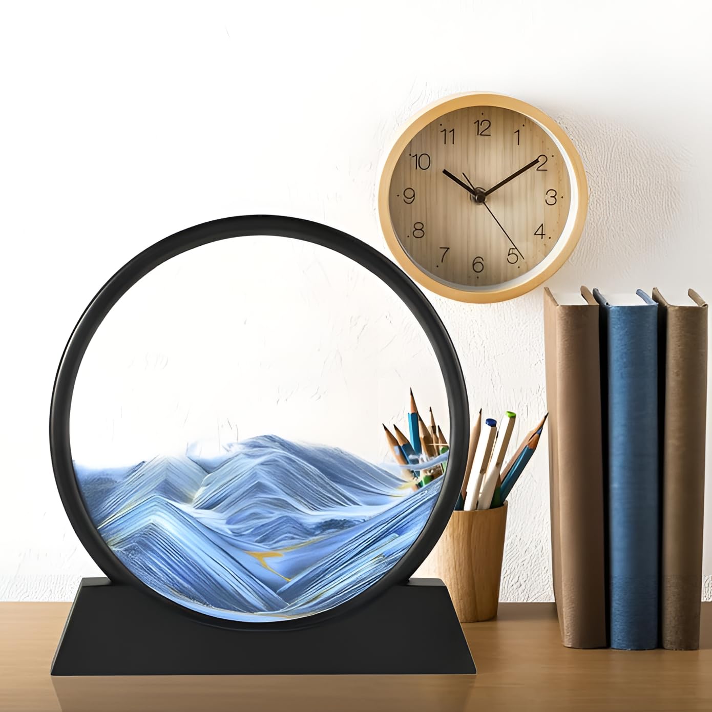 Oblivion Moving Sand Art Picture Decor, 3D Deep Sea Sandscape Liquid Motion, Round Glass Frame Display Flowing Sand Relaxing Gift for Kids Adults Painting Artistic Sandscape for Home (1 Pc) 4