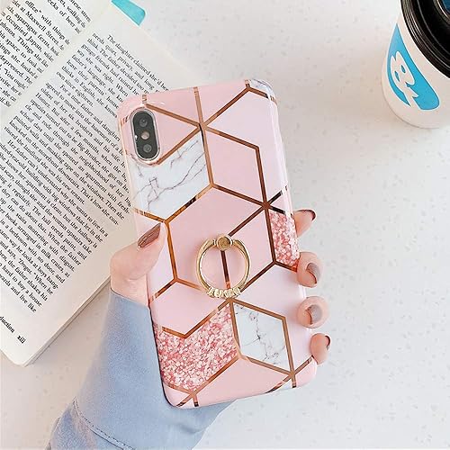 Miniatura 4 de Qokey Funda para iPhone Xs, iPhone X, diseño de mármol, linda moda para mujeres, niñas y hombres con anillo giratorio de 360 grados, soporte de TPU