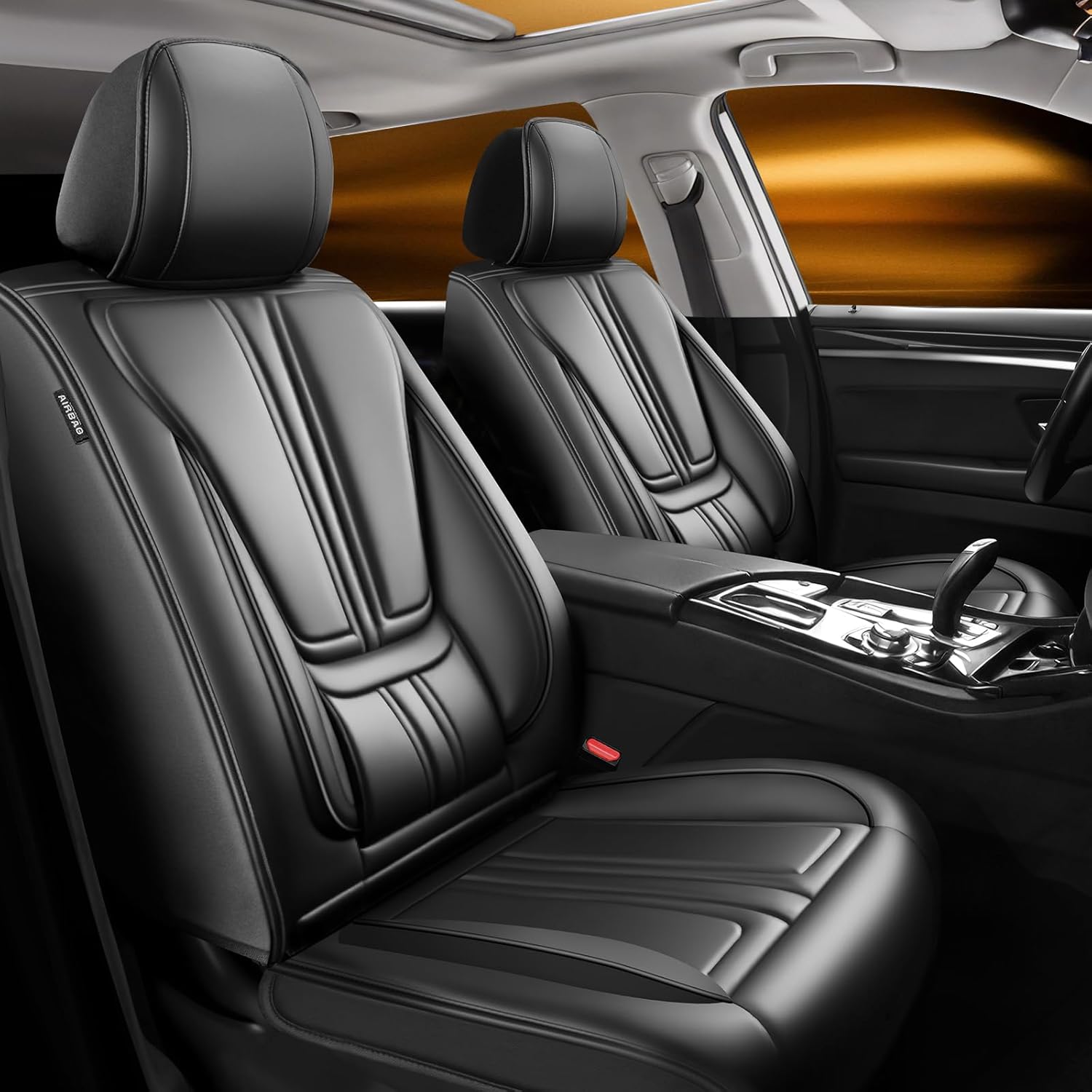 Fit Colorado Car Seat Covers Compatible with Chevrolet/Chevy Colorado 2015-2026.Full Coverage Waterproof Leather,Compatible with Airbag,All - Weather Seat Cushion Protector(Full Set, Black)