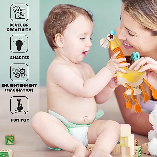 Miniatura 2 de Juguetes para bebés de silicona de grado alimenticio, juguete Montessori sensorial de jirafa con giro y tubo elástico para el cuello, para
