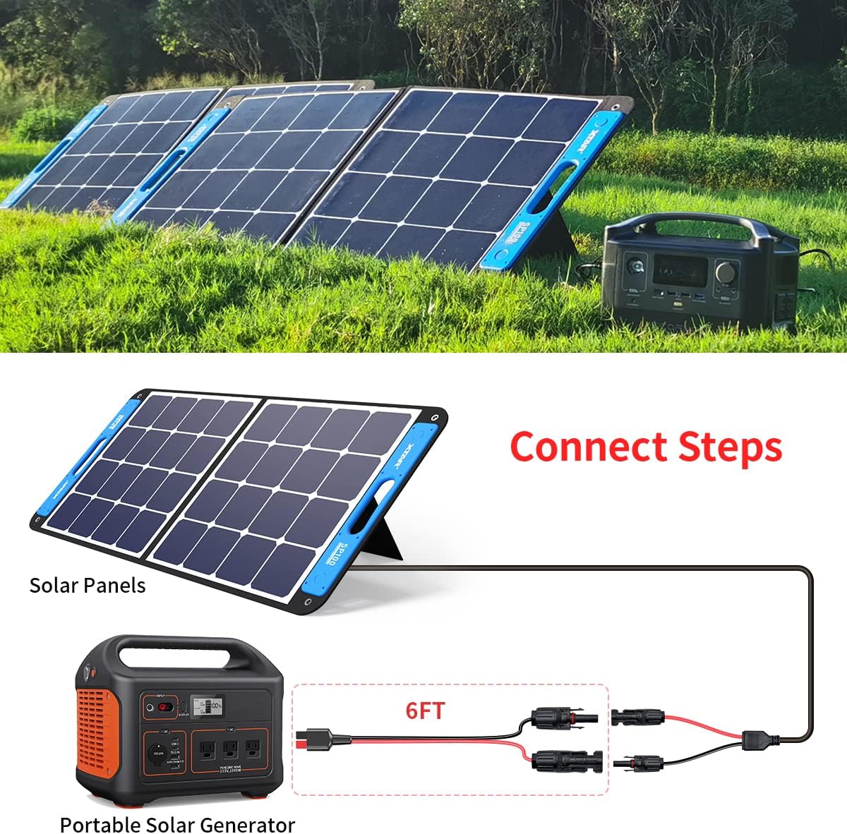 ELFCULB 10AWG 6FT Solar Panel Cable to Anderson Connector 2 6 10 20 35 50FT Solar Extension Cable for Portable Power Station Solar Generator Battery Pack(6FT)