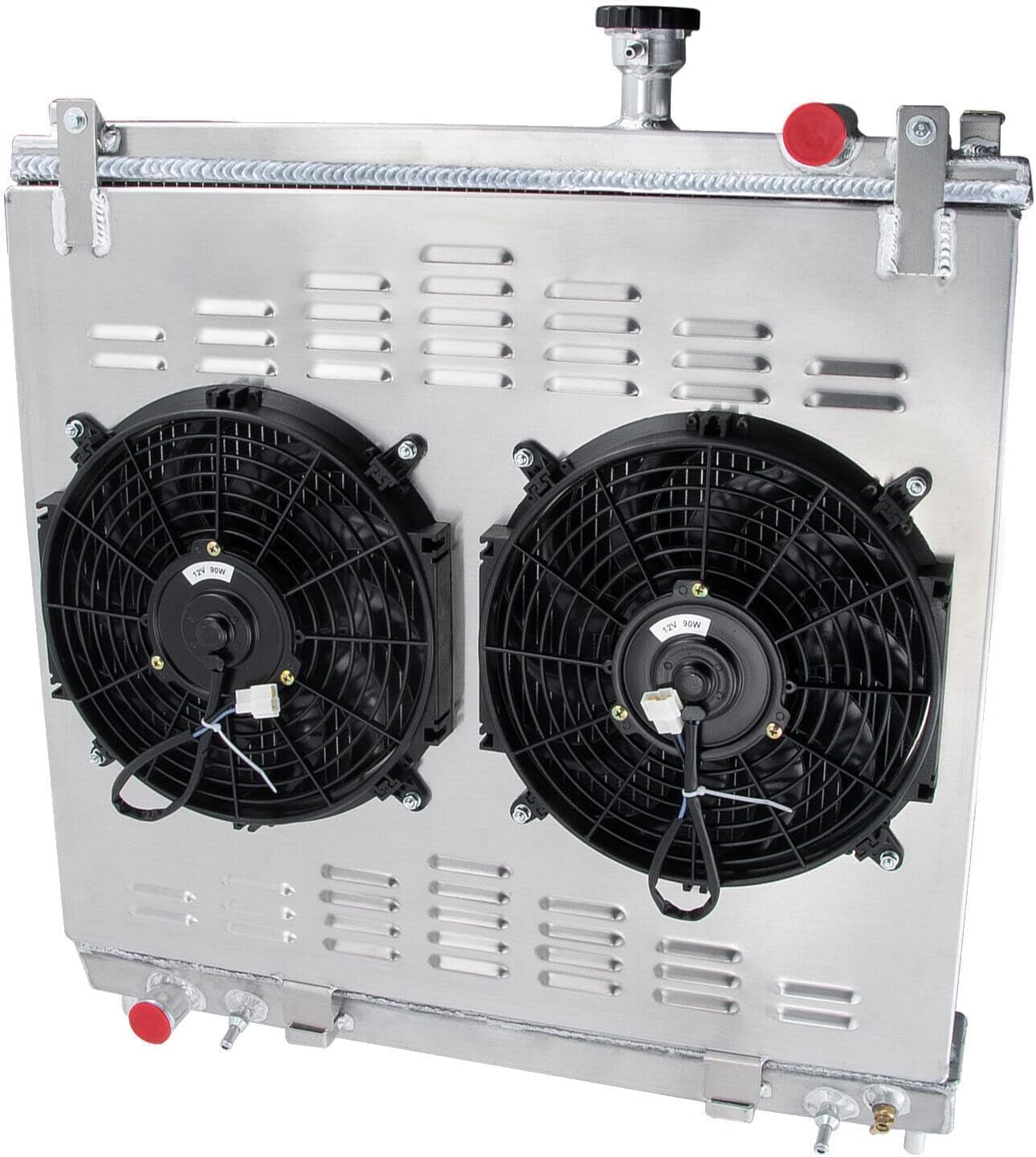 4 Row Aluminum Radiators with Electric Fan Shroud Thermostat Kit for 2004 2005 2006 2007 2008 2009 2010 2011 2012 2013 2014 2015 Nissan Titan Armada/Infiniti QX56 5.6 Radiator