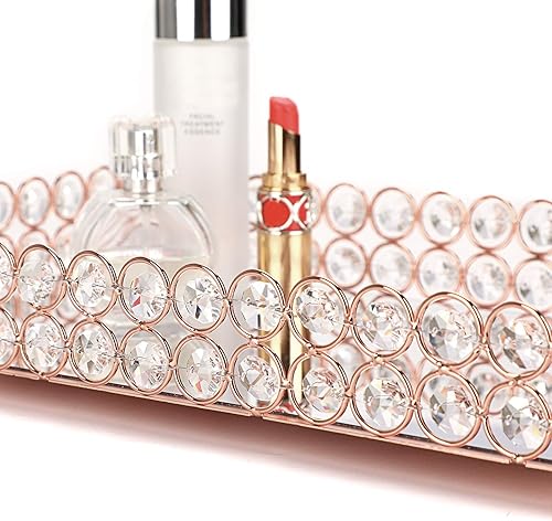 Vista 26 de Hipiwe Bandeja organizadora de joyas decorativa con espejo para perfumes, baratijas, exhibidor de maquillaje, tocador y decoración del hogar Plata