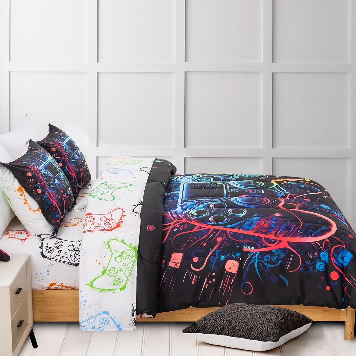 A Nice Night Boys Twin Size 5-Piece Game Console Comforter Set, for Kids Teen 3D Colorful Background Space Universe Gamepad Gaming Printed Matching Sheet Sets - Image 5