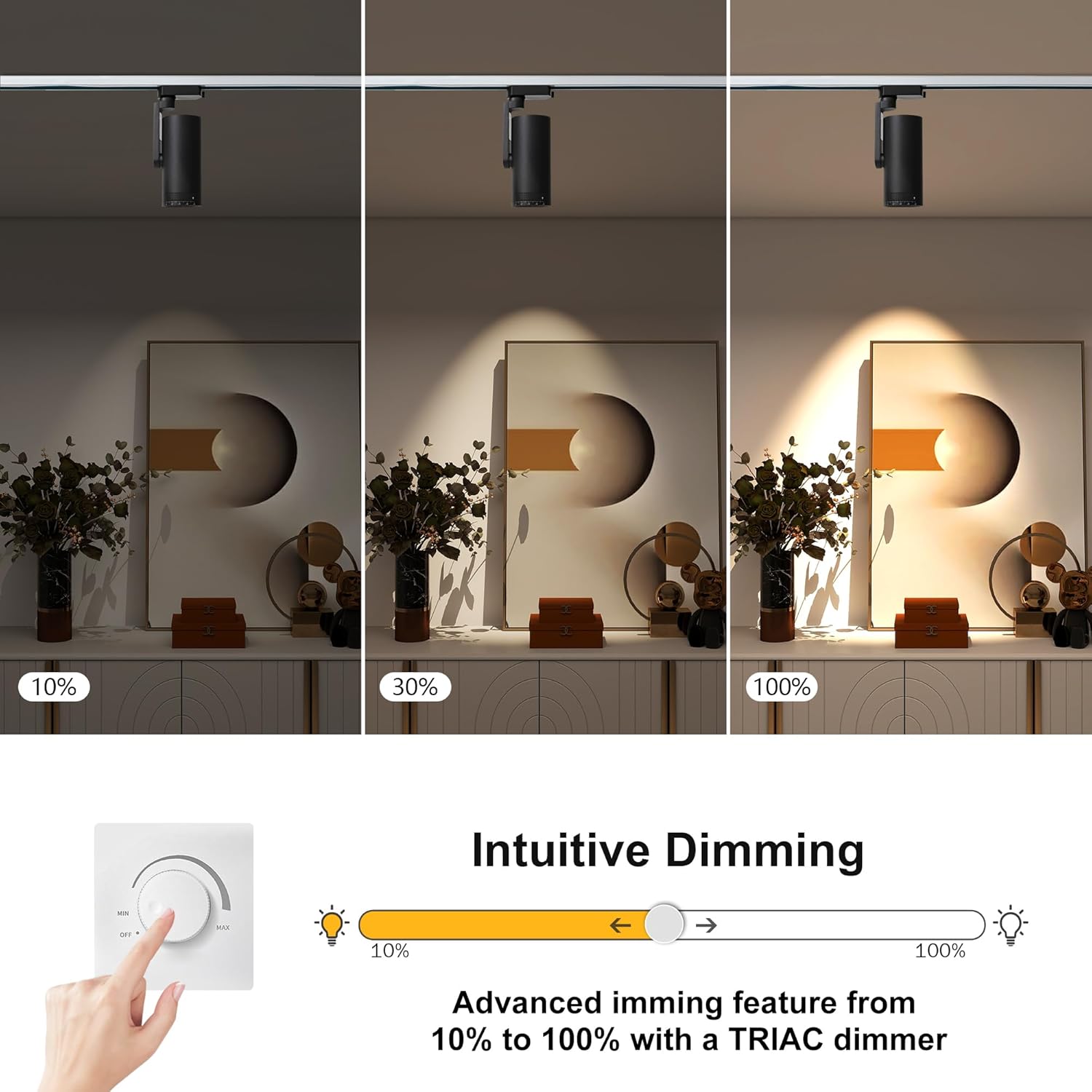 LED 12W Dimmable Track Lighting Heads with 10° to 55° Adjustable Beam Angle H Type 97 CRI 3000K Warm White Ceiling Spotlight for Accent Task Art, 1080lm, Black