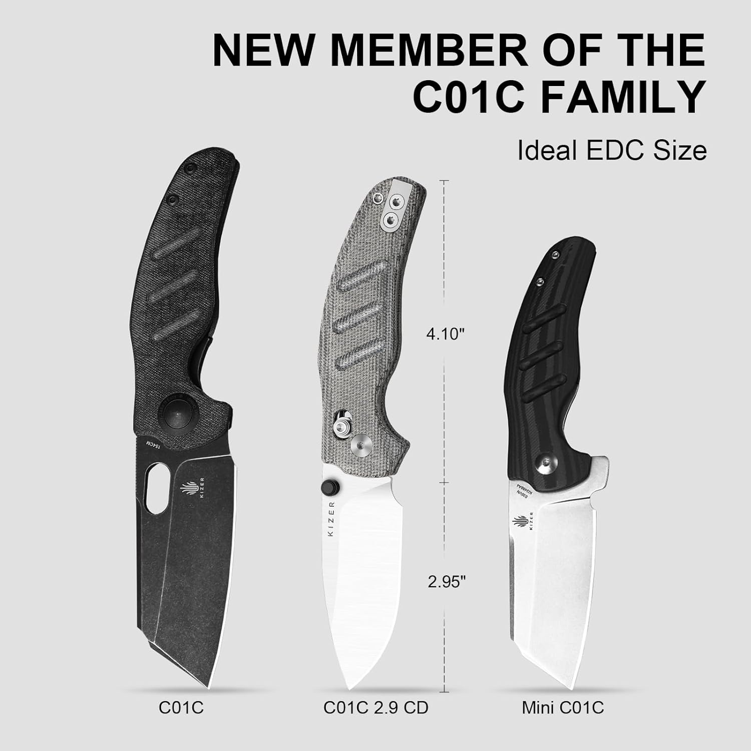 Kizer C01C 2.9 CD Sheepdog Pocket Knife, 2.95" Elmax Drop Point Blade Folding Knife with Black Norplex UltreX™ Micarta Handle, Small EDC Camping Survival Knives with Thumb Stud, Ki3488.29CDA2