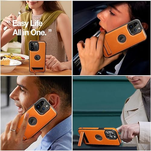 Miniatura 4 de Funda para iPhone 15 Pro Max con soporte  Funda protectora de cuero 15 Pro Max  Compatible con MagSafe y magnética  para hombres y mujeres delgada