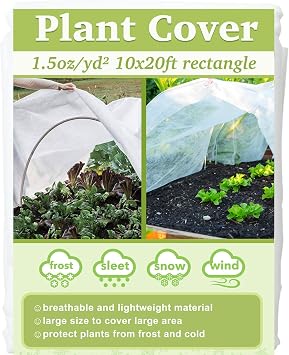 Plant Covers Freeze Protection 10x20ft Floating Row Cover 1.5oz/yd2 Plant Covers for Winter Garden Fabric for Cold Sun Protection