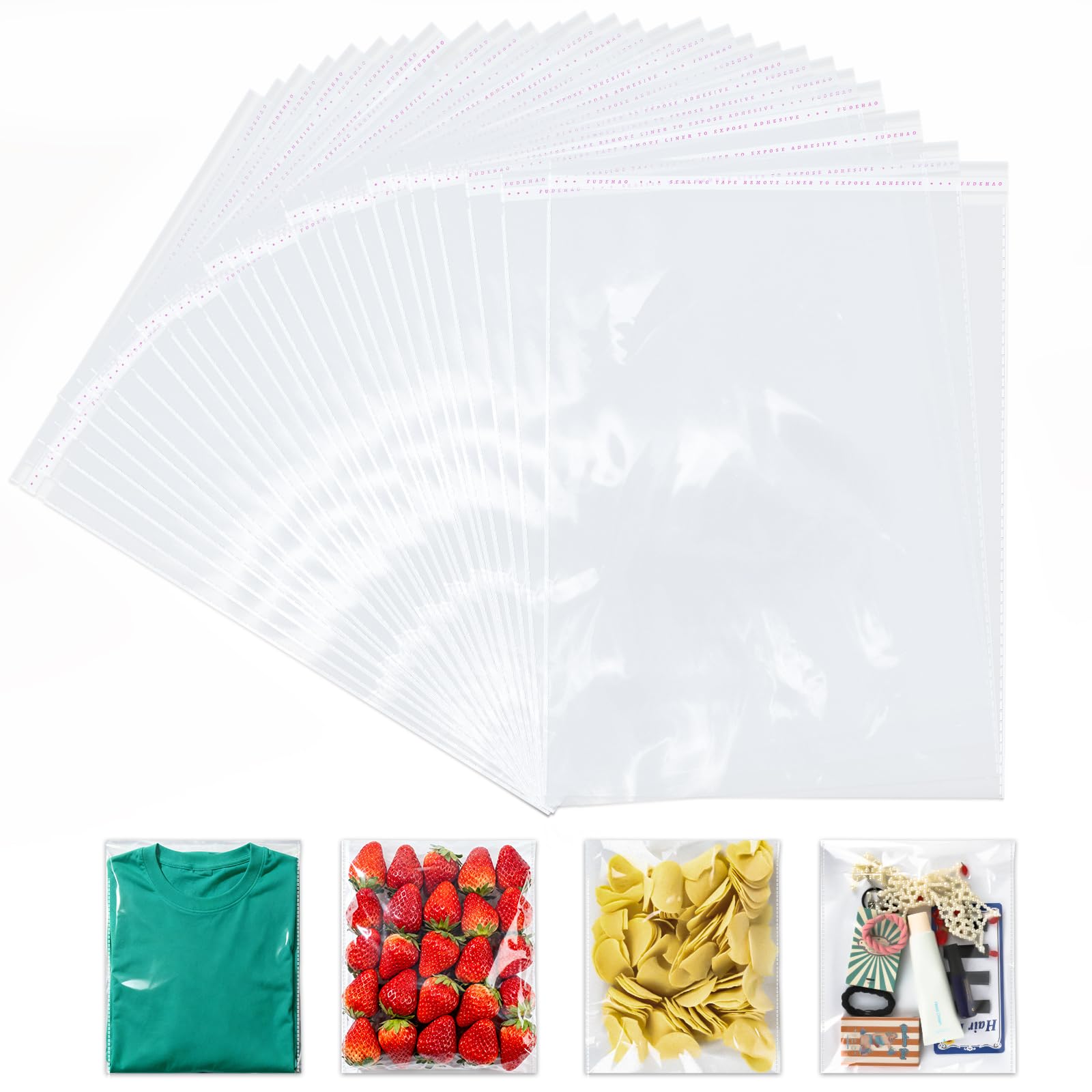 MOXYOY Cellophane Bags, A4 Clear Self-adhesive Bags, 100 Pack, Polypropylene (PP), Clear, Self-sealing, Lightweight, Multi-purpose, 23 x 30 CM