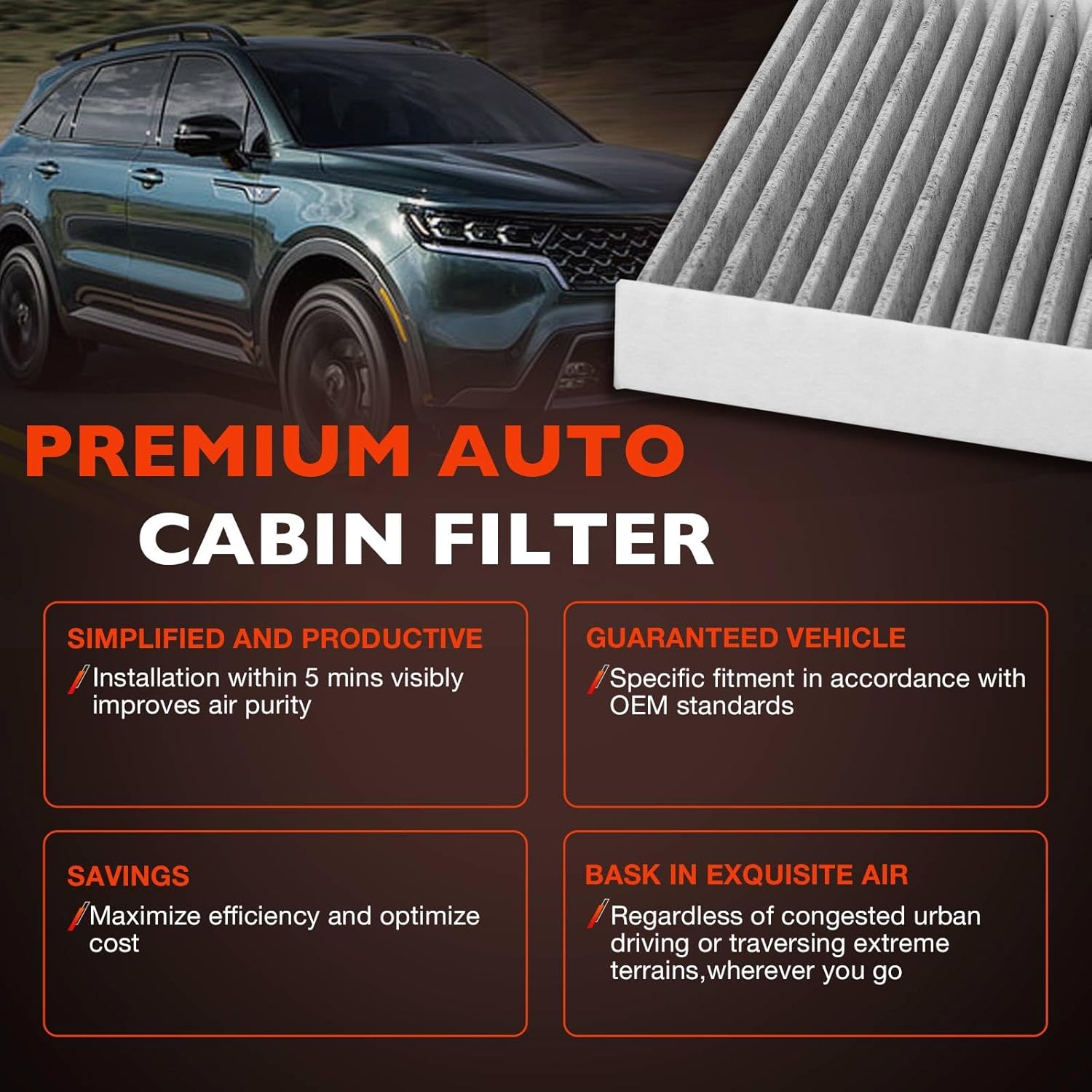 Engine & Cabin Air Filter Replacement Kit Compatible with Kia Sorento 2020 2019 2018 2017 2016– Fits OEM 97134-C6900, C6C79-AC000, CF12161, WP10370, 28113-A9100