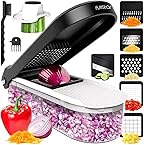 Vegetable Chopper Cutter Mandoline Slicer Cheese Grater - Food Onion Salad Veggie Chopper with Container - French Fry Potato Dicer Slicer Cutter - Kitchen Tools Gadgets (6-in-1 Compact White)
