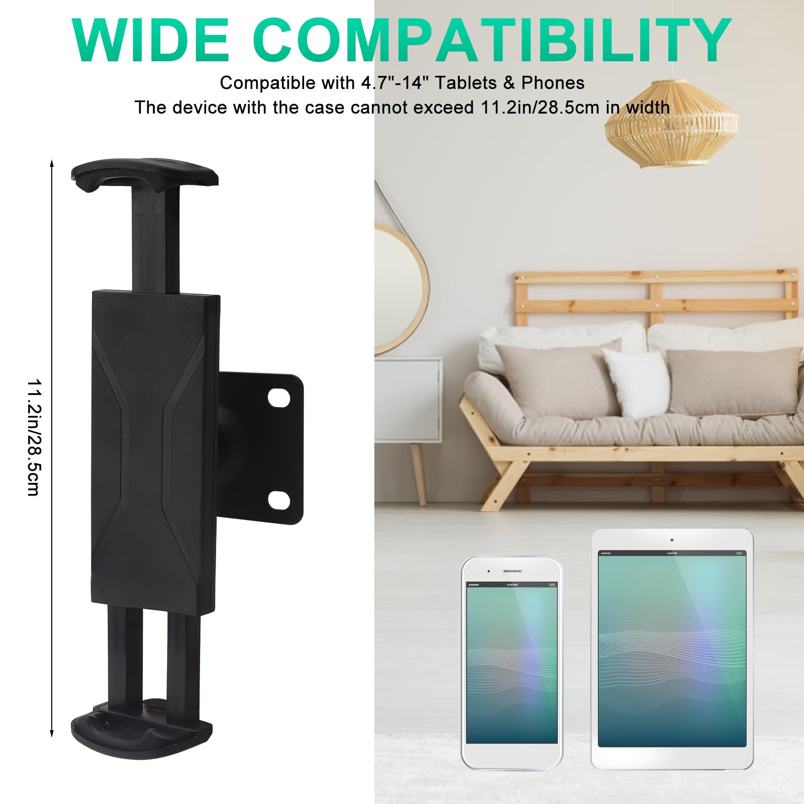 Supporto da Parete per Tablet Regolabile in Alluminio 360°, Compatibile 4,7-14 Pollici iPad Pro/Mini, Galaxy Tab, Surface Pro