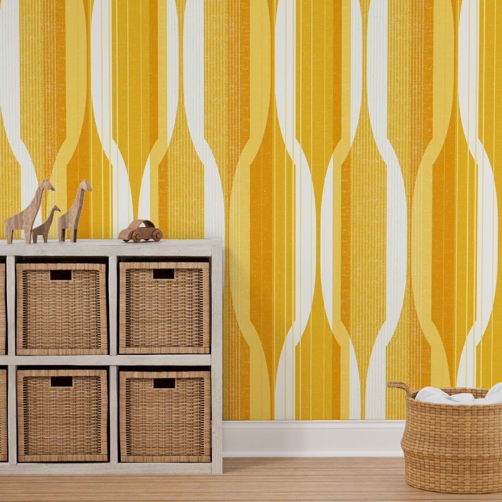 Spoonflower Peel & Stick Wallpaper 3ft x 2ft - Mid Century Modern Geometric Minimalist Yellow Custom Removable Wallpaper