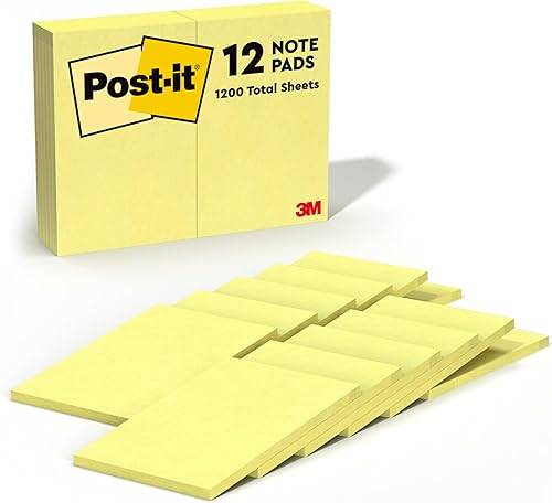 Post-it Notas, 4 x 6 pulgadas, notas adhesivas favoritas #1 de Estados Unidos, amarillo canario, 12 blocs por paquete