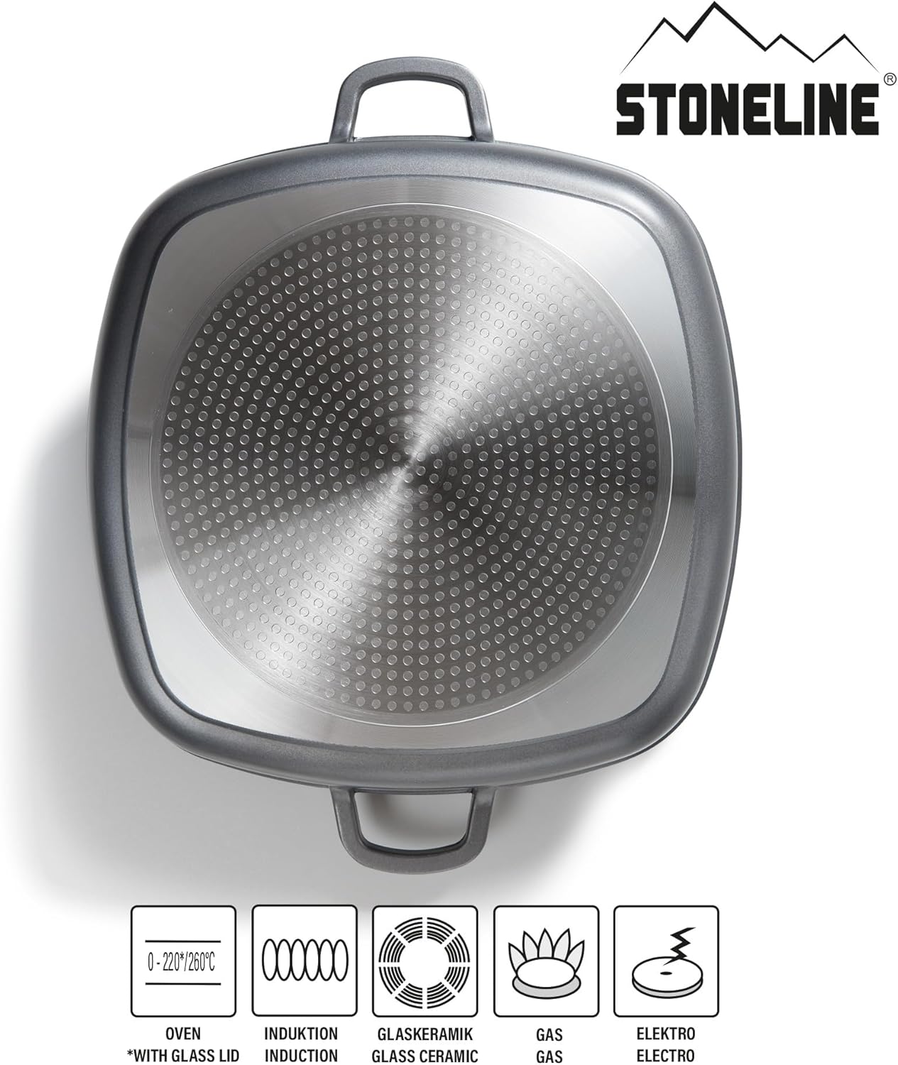 STONELINE 14279 Square Pan 32 cm Height 7.6 cm Die-Cast Aluminium with Aroma Glass Lid