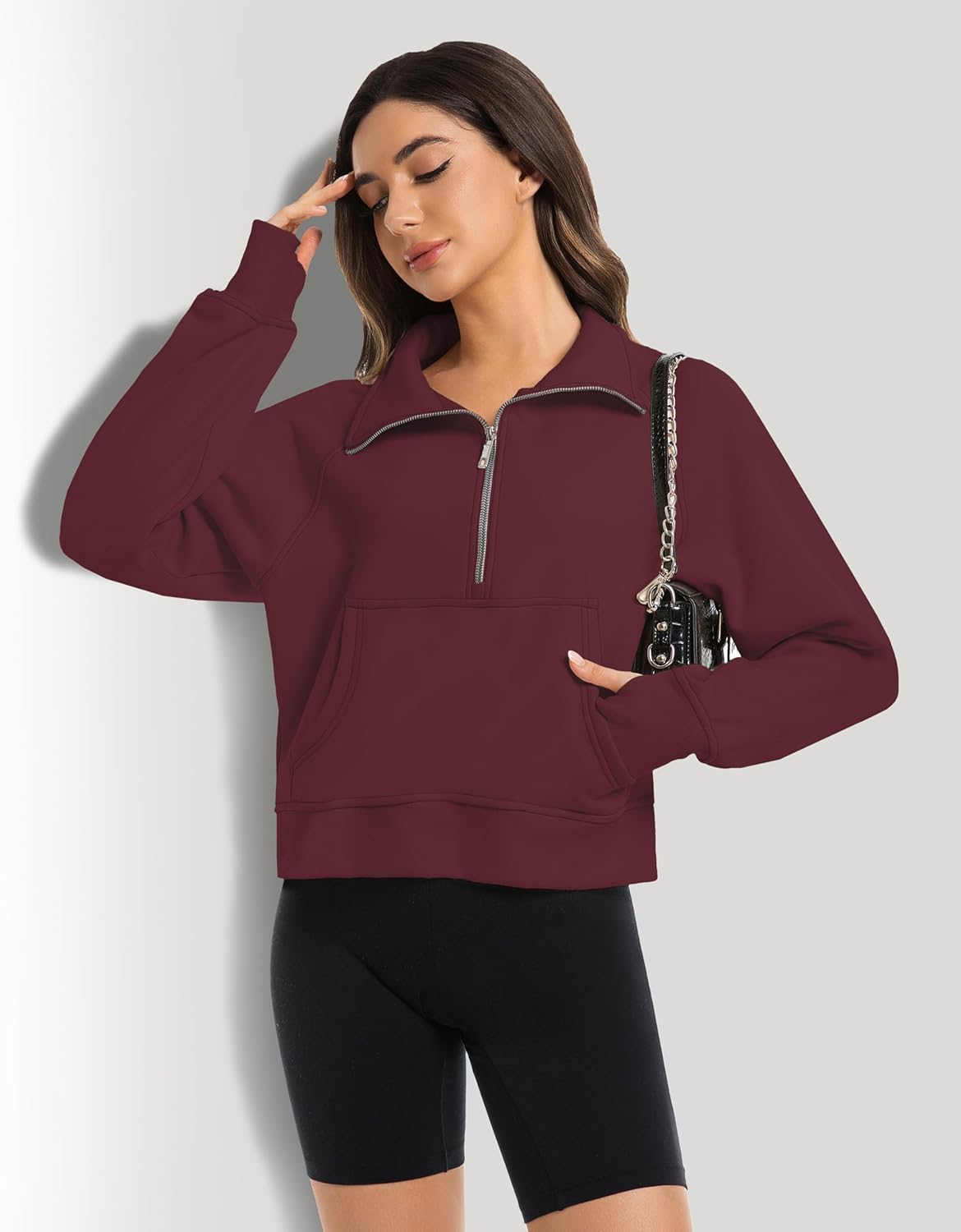 2 Pack Womens Sweatshirts Half Zip Cropped Pullover Fleece Quarter Zipper Hoodies 2025 Fall Fashion Outfits Clothes - Image 6