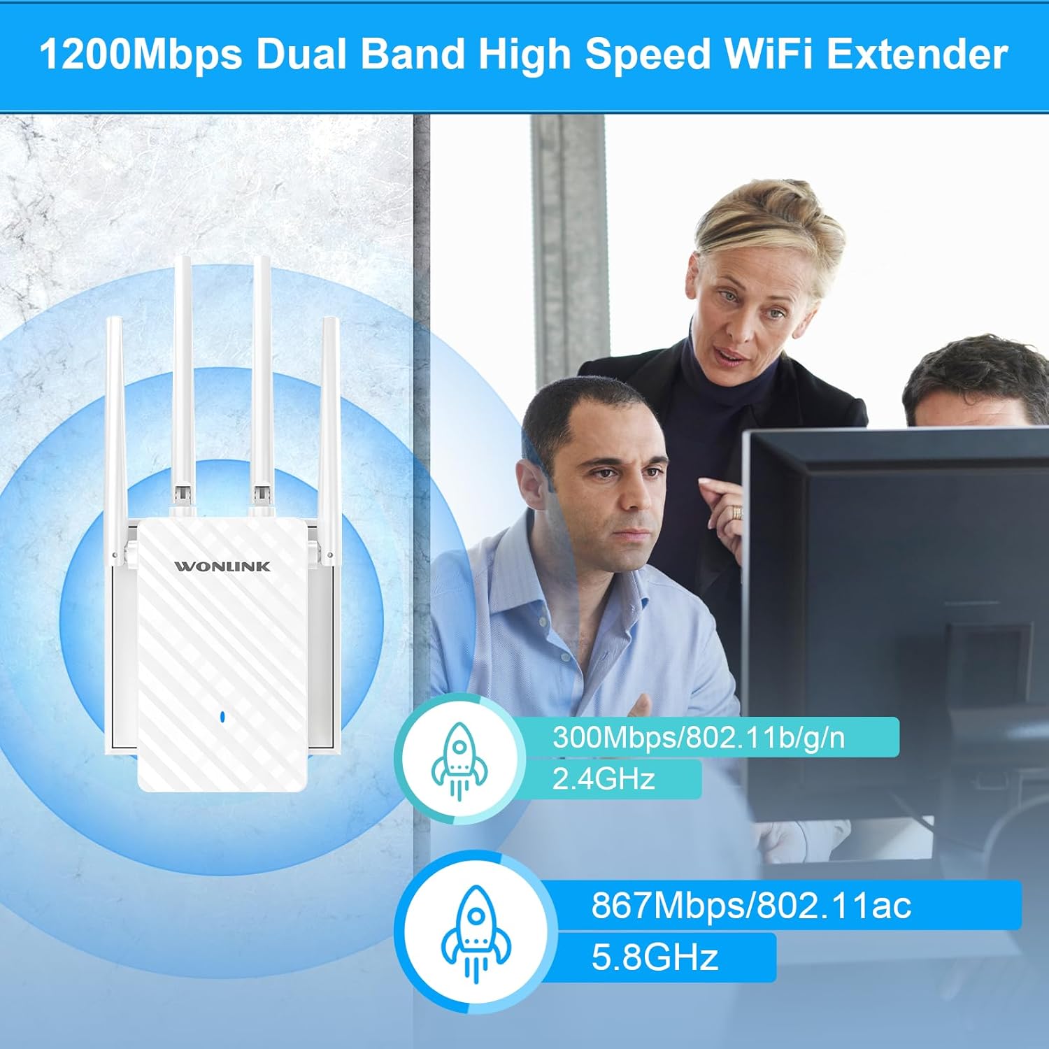 2026 WiFi Extender Signal Booster for Home WL-NE3503, AC1200 WiFi Range Extender, Dual-Band Wireless WiFi Repeater Covers Up to 9800 Sq.ft, with Ethernet Port, One-tap Setup