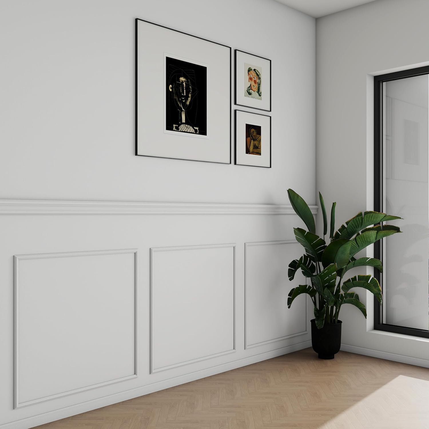 3 Set Accent Wall Molding Kit Premade Wainscoting Panels Wall Molding Peel and Stick Panel White Pre Cut Trim for Walls Picture Frame Molding for Home Decoration(31.5x31.5 Inch)