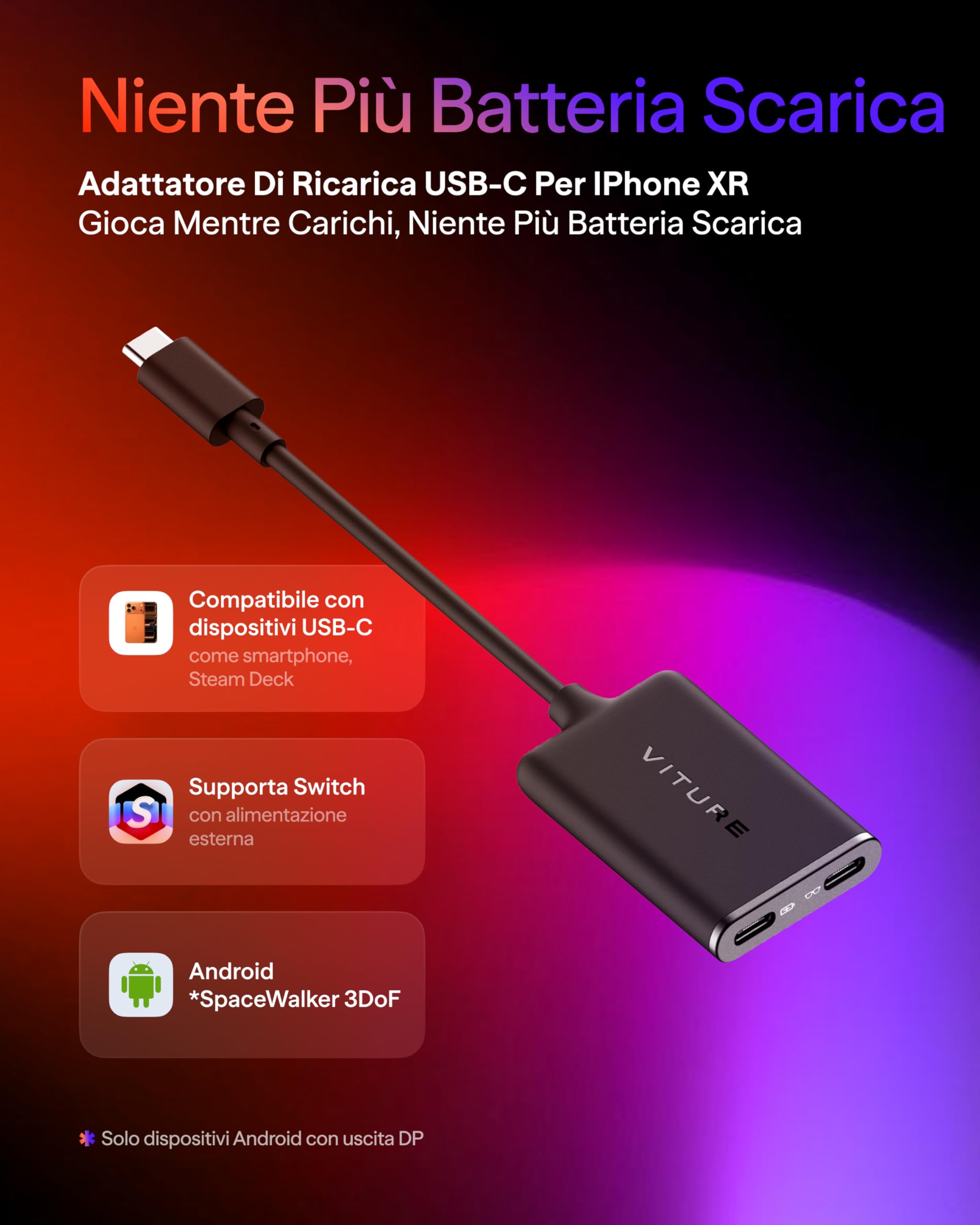 VITURE Adattatore da USB-C a occhiali e ricarica, ricarica e riproduzione, interruttore, Steam Deck