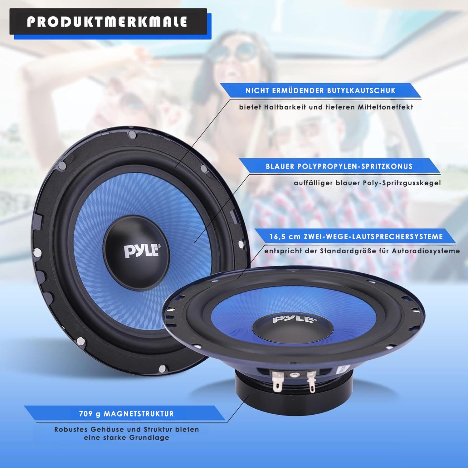 Pyle Auto Lautsprecher 165mm 6.5 Zoll 3 Wege Set 360W - Einbaulautsprecher Auto Kfz Lautsprecher mit Hochtöner Mitteltöner Car Hifi Klang klare Höhen für Soundsystem Upgrade einfache Montage