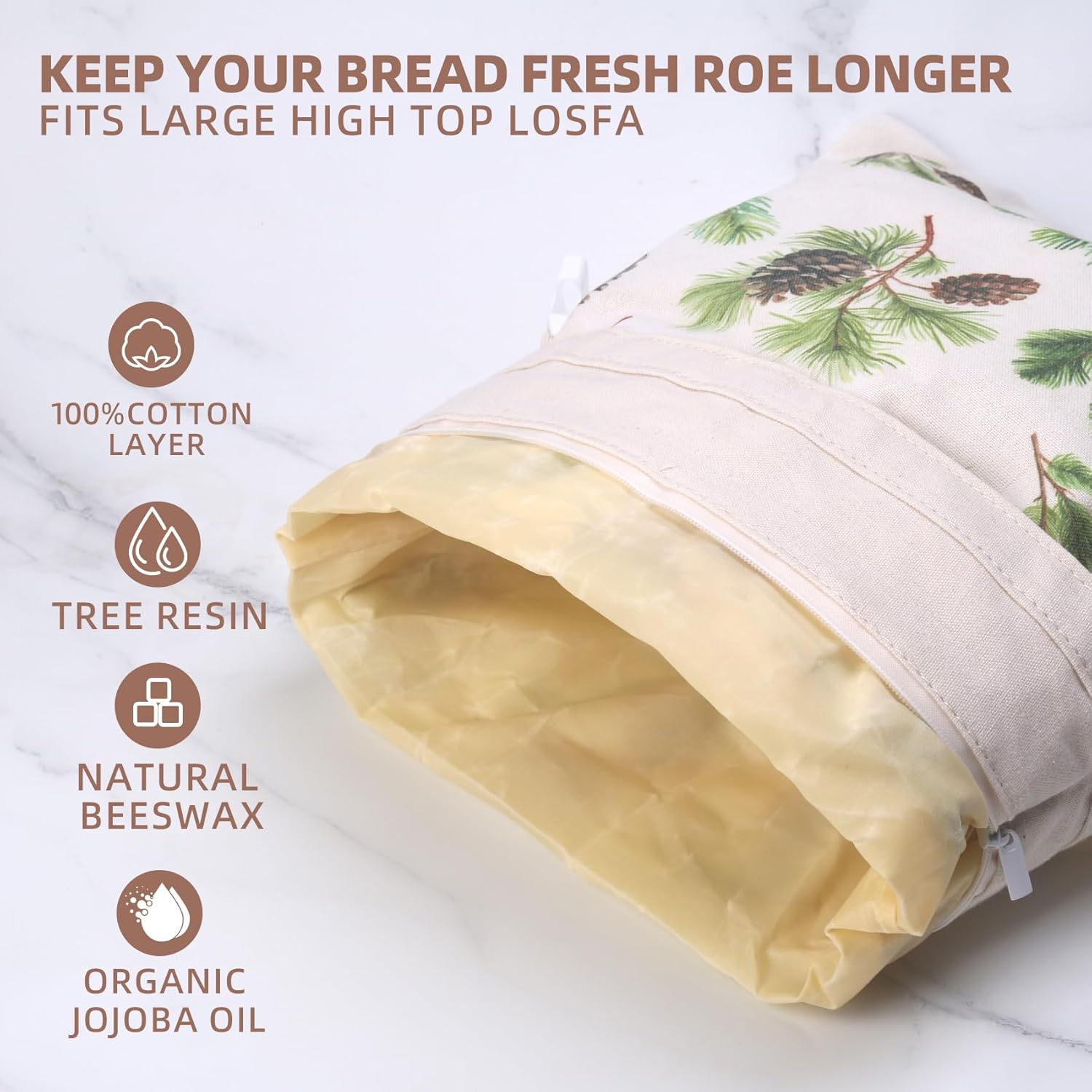 Reusable Beeswax Bread Bags for Homemade Bread,Sourdough Bread Bag with Zipper,Eco-Friendly Cotton Large Food Storage Bags to Keep Fresh,Bakery Essentials(2 Pack) - Image 3