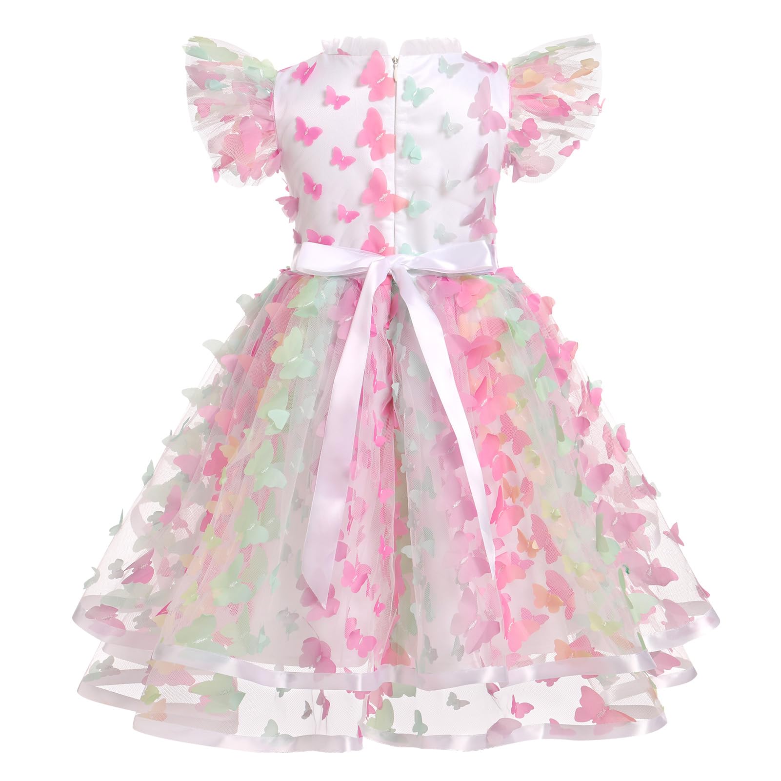 Ragazze Arcobaleno Compleanno Abito A-Line Manica Flutter Alto Basso Tulle Tutu Ruffle Vestito Bambino Fiore Damigella d'onore Abito da festa