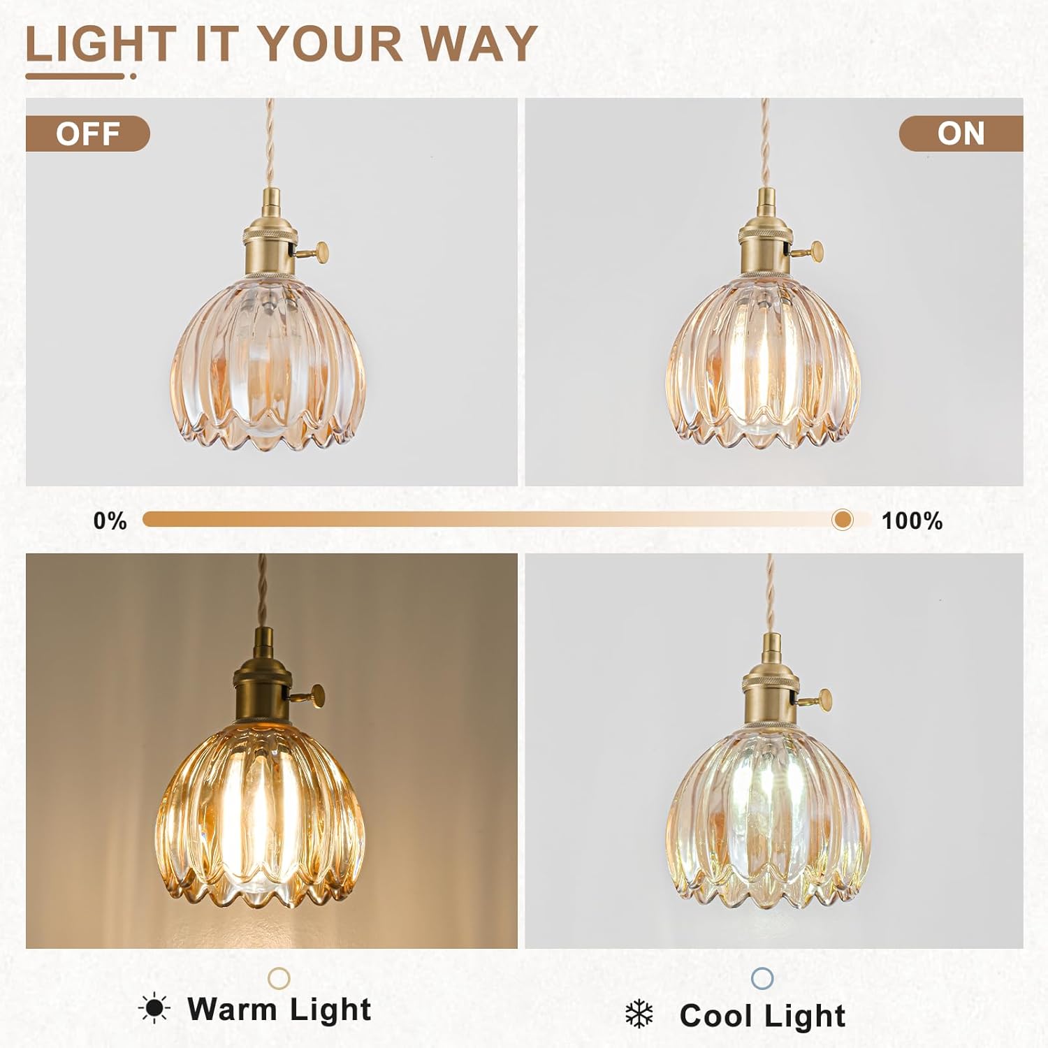 mini pendant lights amber tulip glass hanging over kitchen island with warm glow