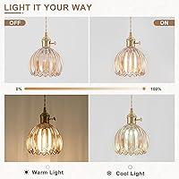Vista 5 de Mini Pendant Lights Kitchen Island 2 Pack, Small Adjustable Pendant Light Fixture with Amber Tulip Glass Lampshade, Vintage Gold Pendant Lighting