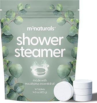 Eucalyptus Aromatherapy Shower Steamers Supports Sinus Relief, Relaxation, Sleep, and Post-Workout Recovery 14 Individually Wrapped Essential Oil Tablets by M3