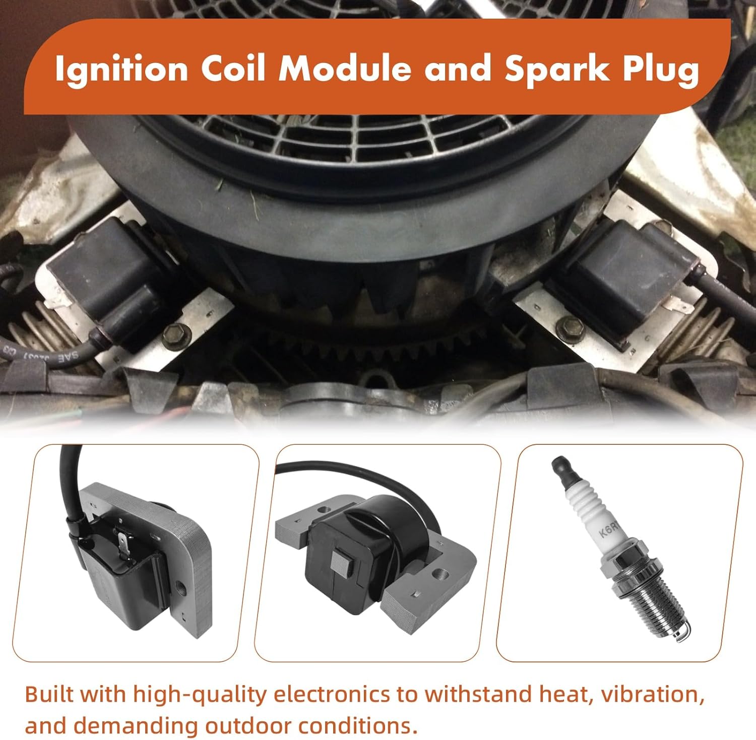 2Pcs Ignition Coil Module & Spark Plug Set Fit for Kohler CH742 XT675 XT775 CV742 Engines 18.6kW 747cc Replace 24 584 176-S