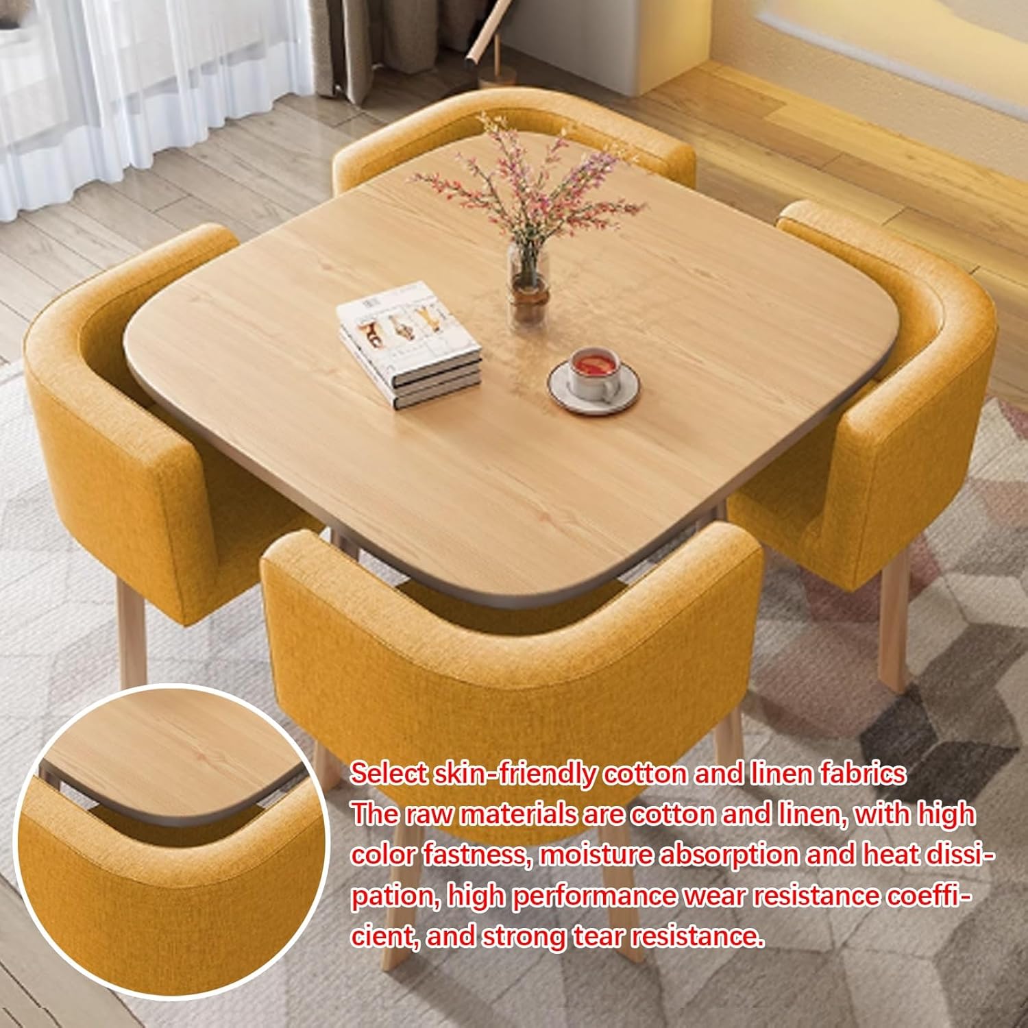 Modern Dining Table Set for 4 - Blue Chairs