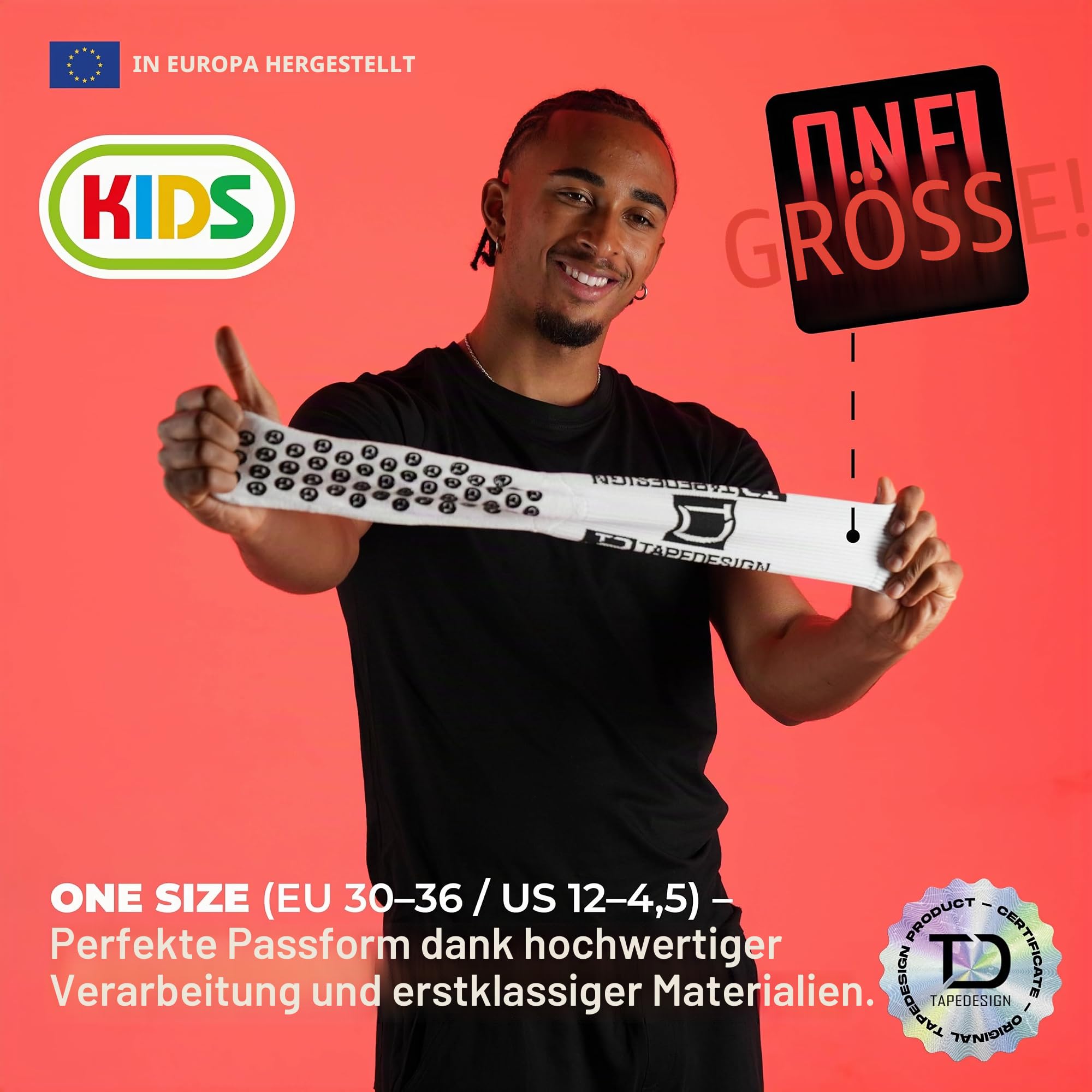 Tapedesign – Doppelpack Allround Socks Kids – 2 Paar rutschfeste Fußballsocken für Kinder – Perfekter Grip & Komfort – Anti-Rutsch-Sportsocken für Training & Spiel