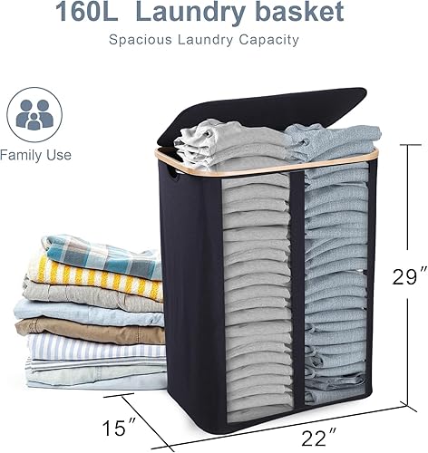 Miniatura 4 de Cesta de lavandería con tapa, cesta grande de lavandería de 100 litros, cesta de ropa con ventana transparente visible, bolsas de lavandería