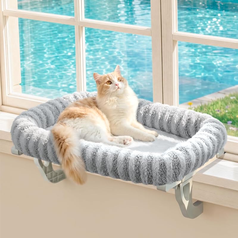 Rede para janela para gatos Zakkart com instalação dupla, estrutura em ABS e metal, Cinza (Grande)