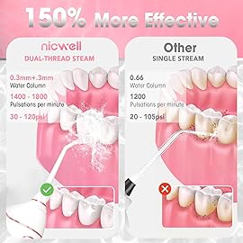 Water Dental Flosser Cordless for Teeth - Nicwell 4 Modes Dental Oral Irrigator, Portable and Rechargeable IPX7 Waterproof Powerful Battery Life Water Teeth Cleaner Picks for Home Travel