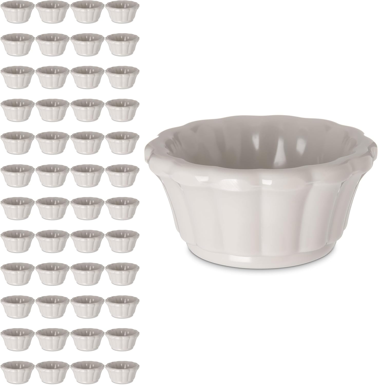 Carlisle FoodService Products Plastic Scalloped Ramekin, Dips and Sauce Bowl for Home, Kitchen, and Restaurant, Melamine, 2 Ounces, Bone, (Pack of 48)