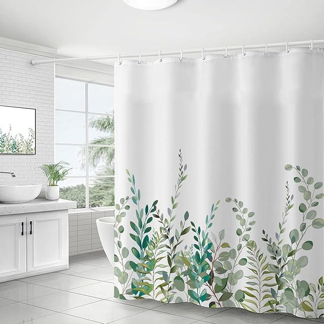 Jemsia Shower Curtain for Bathroom,Leaf Print Waterproof Anti Mould Bath Curtain with Weighted Hem,12 Hooks Floral Washable Polyester Shower Curtains for Bathroom Tubs Spa Wet Room
