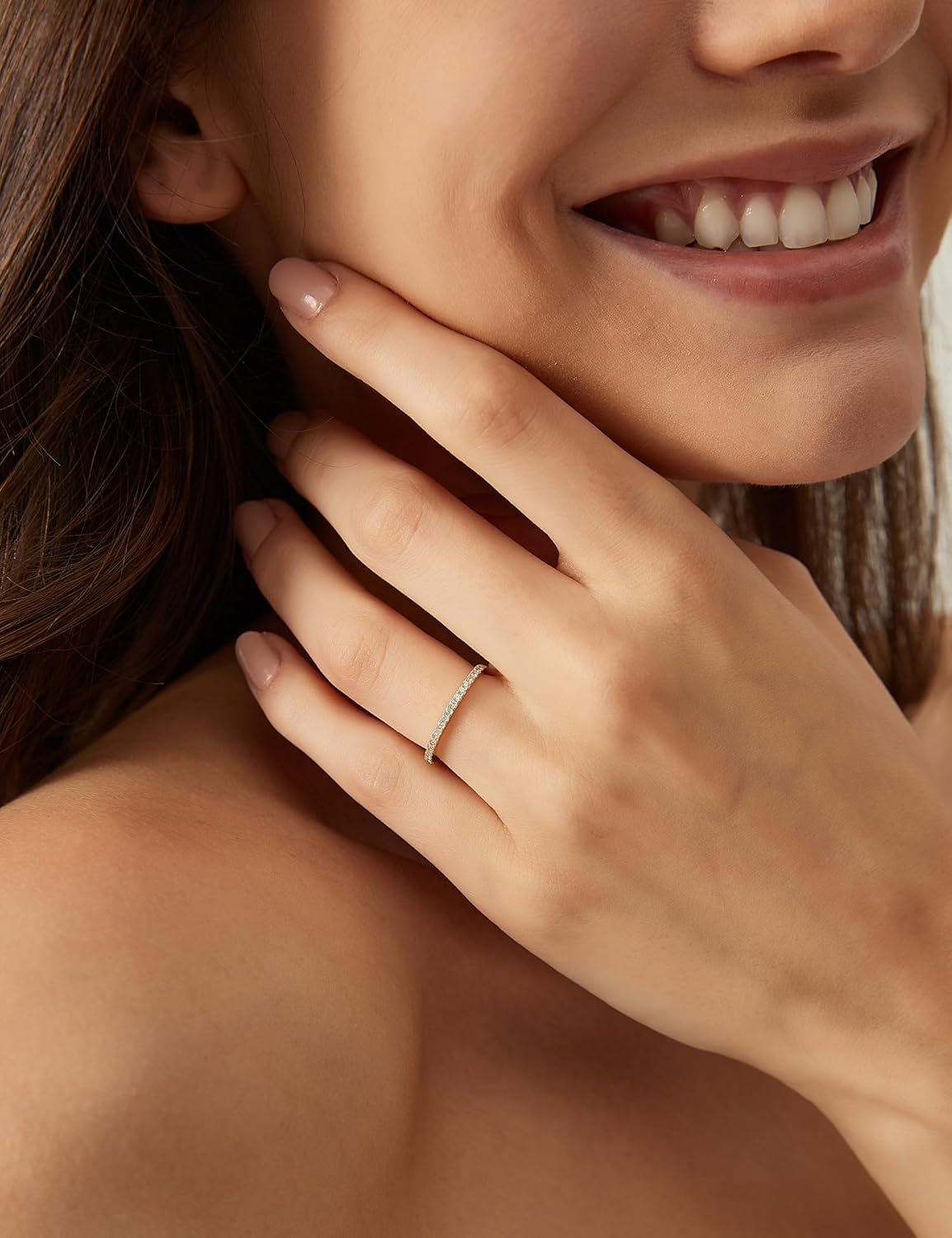 EAMTI 1.5mm Gold Plated Eternity Bands for Women 925 Sterling Silver Half Eternity Stackable CZ Engagement Ring for Women Size 3-10 - Image 4