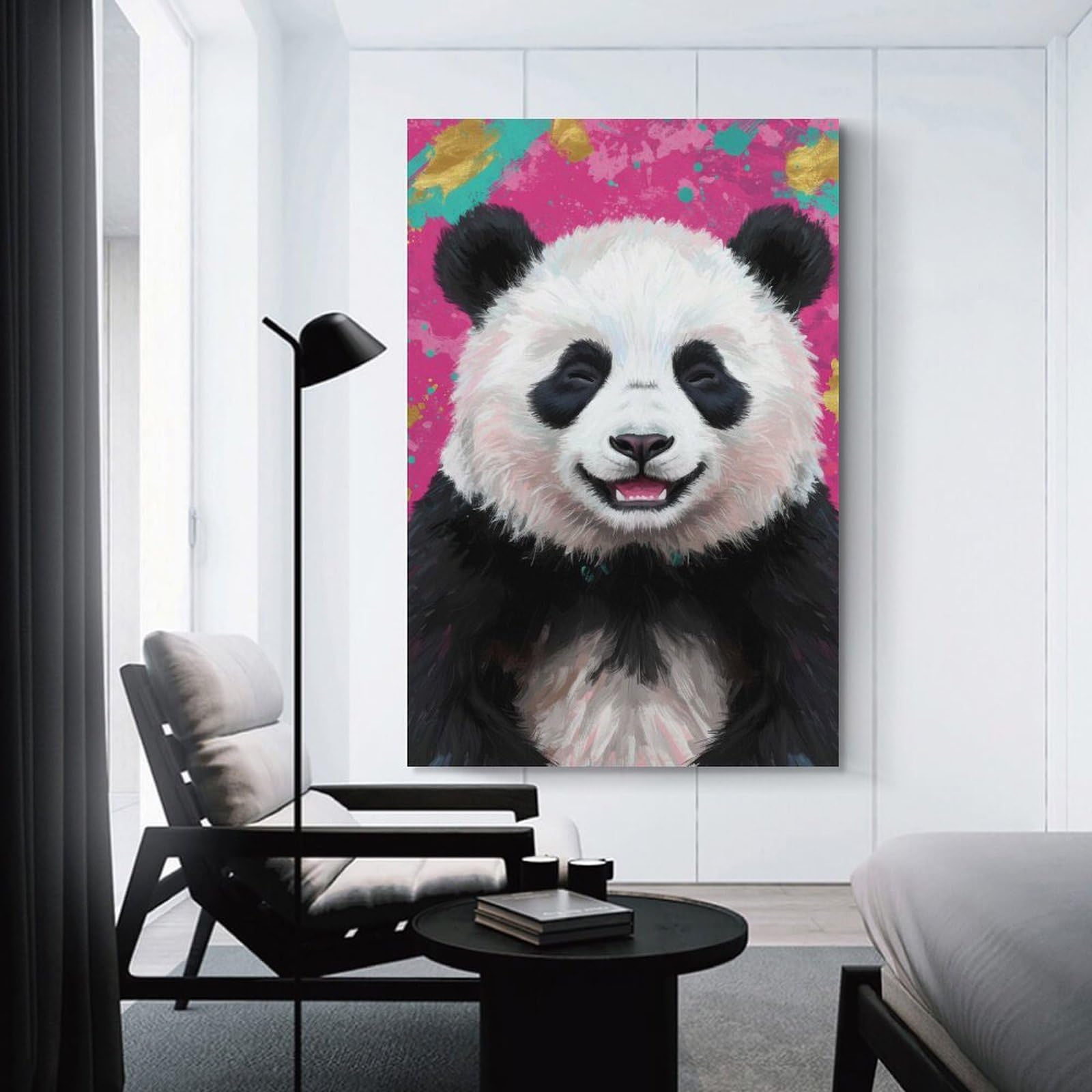 Junmoney Unframe-Style-22 Smiling Panda Portrait Canvas Wall Decor, 20X30inch(50X75cm), For Wall Displays, Bedrooms Or Room Updates, Wall Decor Suited To Curated Displays