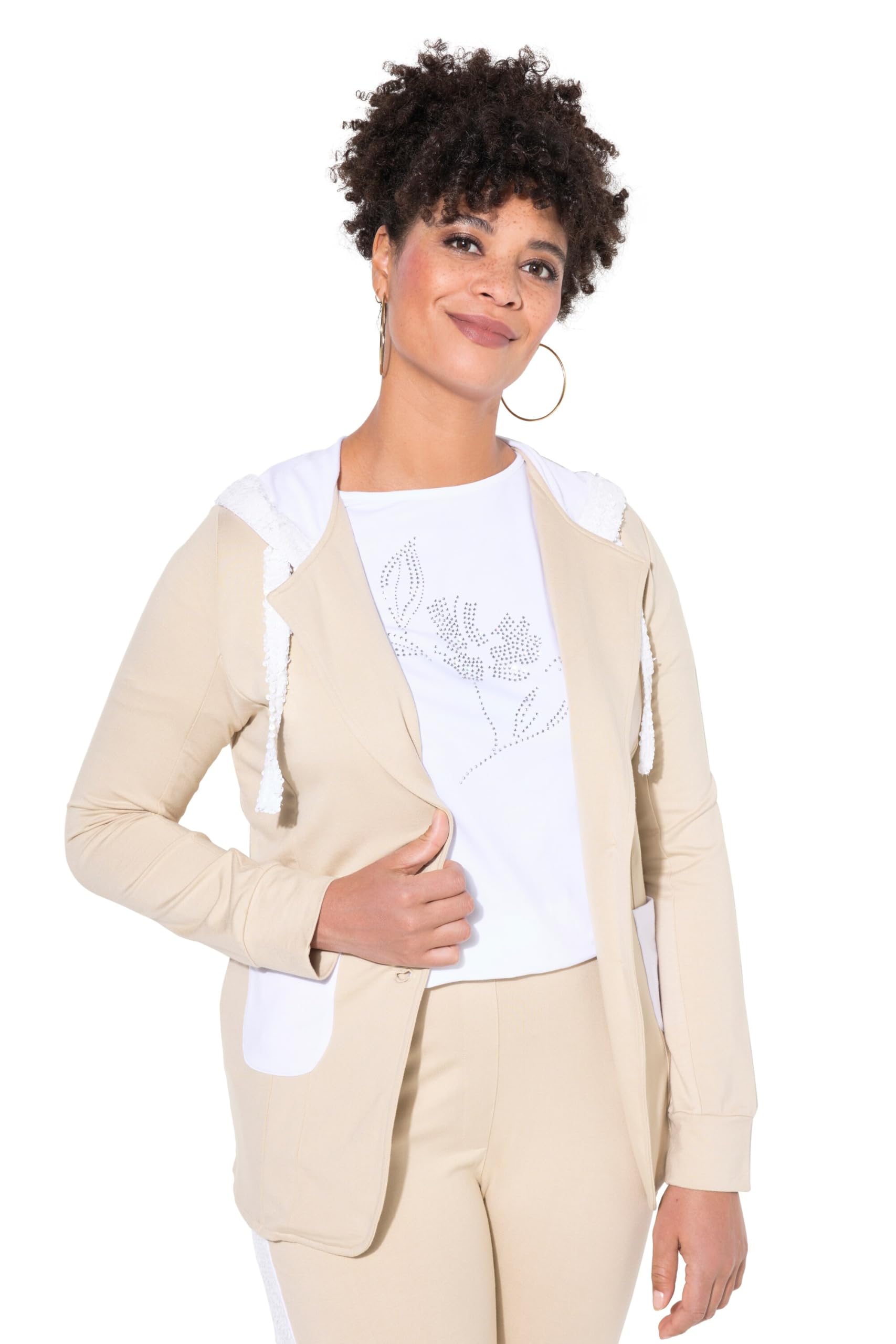 MIAMODA Damen große Größen Übergrößen Plus Size Jerseyblazer, Straight Fit, Kapuzen mit Pailletten 839537
