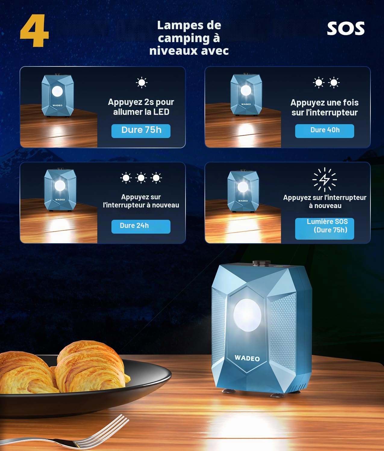 WADEO Douche Portable avec Seau Pliable 20L Camping, Pompe Rechargeable 6000mAh Lumière Intégrée, Étanche IPX8, 5 Modes Pression – Idéale Randonnée, Voyage, Animaux