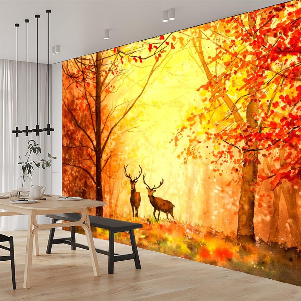 Mural de pared Animal Ciervo Papel pintado fotográfico grande Otoño Del Bosque Vinilos murales impermeables para dormitorio infantil guardería decoración de fiesta 200x140cm